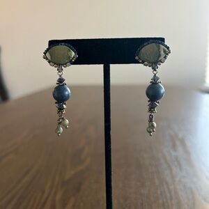 Vintage Chipita Elegant Green and Blue Dangle Earrings